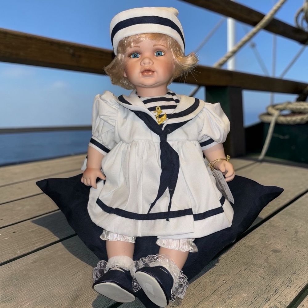 Heirloom Edition - Duck House Nautical-Themed Doll in White and Blue Outfit